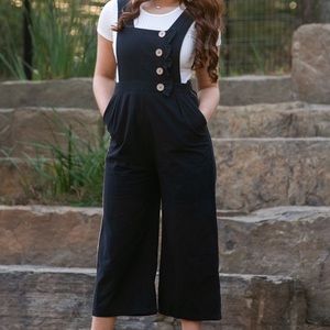 Navy Linen Overall Jumpsuit (Size Small)